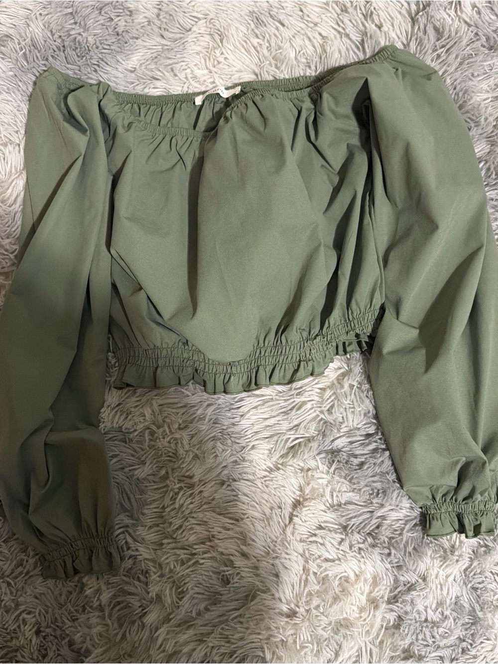 Olive Green Off-Shoulder Cropped Long Sleeve Top
